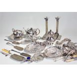 Mixed silver plate, to include flatware, pair candlesticks, dishes, tea set, etc, (qty)