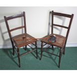 Two single dining chairs, together with a cane and a doll, (4)