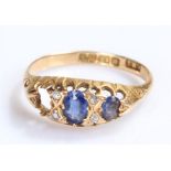 18 carat gold sapphire and diamond ring, one sapphire missing, total weight 2.8 grams