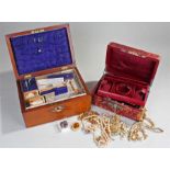 Box of costume jewellery, including necklaces and brooches, together with a jewellery box (qty)