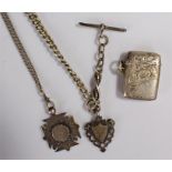Silver vesta together with two chains and fobs