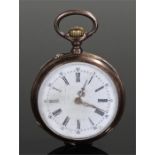 Silver open face pocket watch, with a white enamel dial, case 32mm diameter