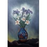 Moira Doggett (Born 1927) a vase of flowers, oil on canvas, 61cm x 90cm