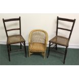 Lloyd loom style child's chair, 52cm high, with two other chairs (3)