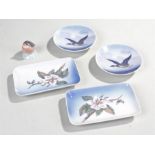 Royal Copenhagen set of four dishes two round and two rectangular with bird ornament