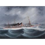 Empress of Japan, the steam ship at rough sea, oil on board, 57cm x 42cm