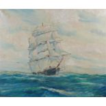 Deirdre Henty-Creer (1918-2012) three masted ship at sea, signed bottom right, 60cm x 50cm