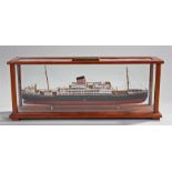 Ships model, of the M.V. Derbyshire, the black and red painted ship housed within a glazed case,