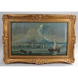 19th Century Italian school, mount Vesuvius smoking off the Gulf, boats in the water to the
