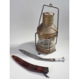 Anchor ships light, with a name above the ribbed effect glass front, 59cm high, together with a