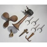 Collection of marine metalware items, to include a Klaxon foghorn, a brass propellor, a novelty