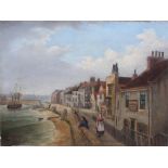 Whitby Harbour, 19th Century oil on canvas of Whitby seafront and harbour, signed P.H./78, 31cm X