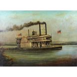 Early 20th Century America school, A Mississippi paddle steamer, oil on canvas, 60cm x 44cm