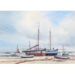 Roger Finch, boats landed, signed watercolour, 30cm x 21cm