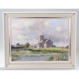 Owen Waters " Morston Church " oil on board.