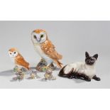 Collection of Beswick figures to include a Siamese cat, a large barn owl figure, a smaller barn