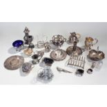 Silver plated wares to include jugs, candlestick, salts, etc, (qty)