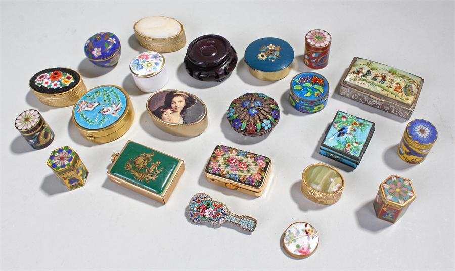 Enamel and mosaic boxes, to include Chinese examples, (qty)