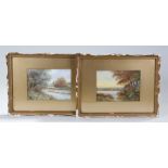 Two landscape watercolours depicting lake and river scenes.