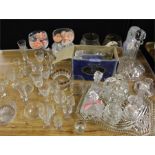 Quantity of glass to include a dressing set, rose bowls, ships decanter, sherry and shot glasses