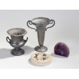 Pietra dura box together with two flower vases and a amethyst