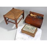 Small group of household effects including pine cutlery box containing knives forks and spoons,