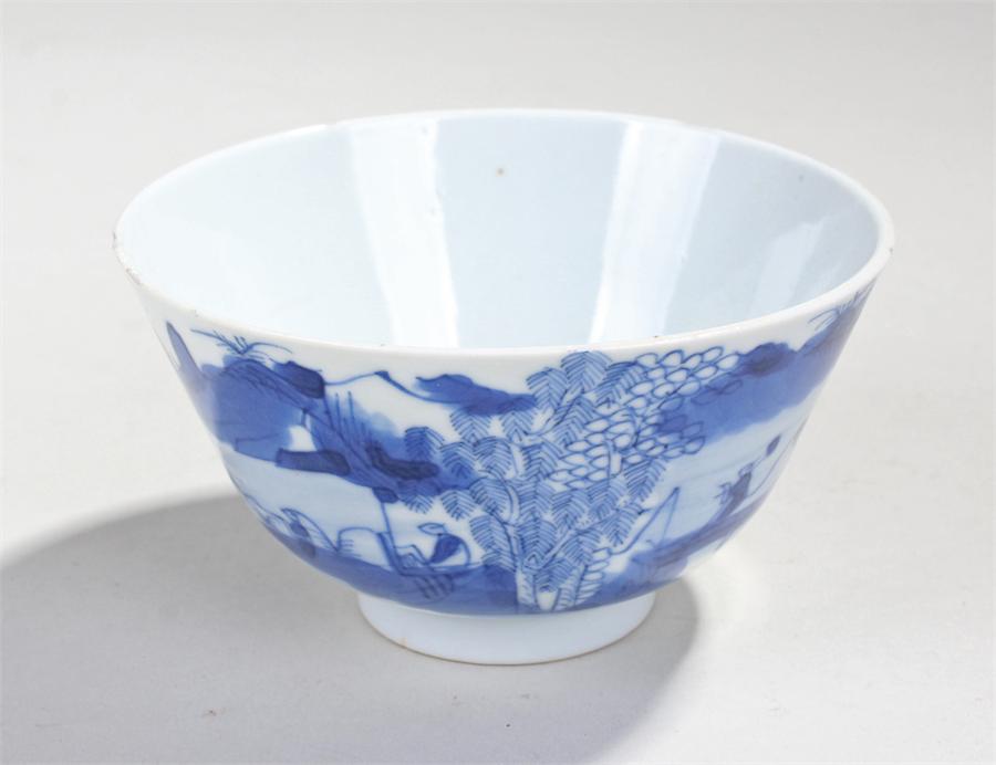 Chinese tea bowl decorated on blue, signed to the base, 11cm wide