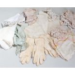 Mics items to include two pairs of leather children's gloves and some lace items (qty)