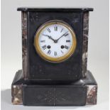 Victorian black slate mantel clock, twin train movement 28cm high