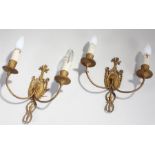 Two gilt metal wall lights with swag ribbon decoration