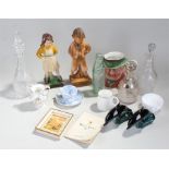 Mixed lot, to include decanters, a Beswick Toby jug, two dolphins, etc, (qty)