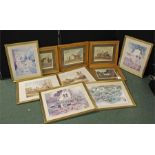 Collection of prints, to include two by Jean Marie Le Guen, a set of four Jockey prints and four