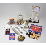 Misc lot to include three clocks, three watches,two packs of playing cards etc ( qty )