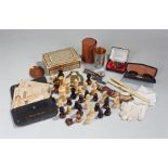Mixed lot, to include an inlaid box, horse brass, copper dish, spectacles, a small knife, cased