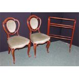 Pair of Victorian salon chairs, together with a towel rail, (3)