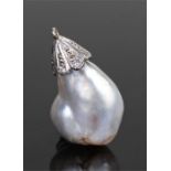 Natural salt water pearl pendant, the pearl at 4.18 carats set with a diamond mount, the pearl