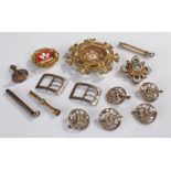 Pair of silver buckles, together with a George III steel seal, a micromosaic brooch, three