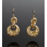 Unusual pair of Chinese gold earrings, the loop earrings with character marks to the reverse, 2.