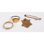Jewellery, to include a 9 carat gold medallion 3.6 grams, a yellow metal brooch 1.5 grams, a