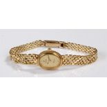Vicence ladies 9 carat gold watch, with a signed oval dial, 9 carat gold bracelet strap, case 16mm