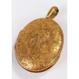 Victorian yellow metal locket, with foliate decoration, 15.1 grams, 70mm high