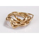 9ct gold Russian style wedding band, four 9ct rings joined, 5 grams