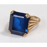 9 carat gold ring, set with a blue stone, ring size M