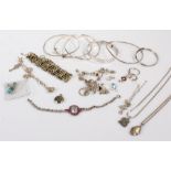 Mixed silver jewellery, to include earrings, chains, brooches and bangles, (qty)