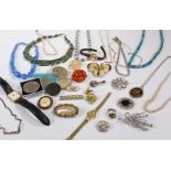 Mixed costume jewellery, to include necklaces, wristwatches, brooches, coins, etc, (qty)
