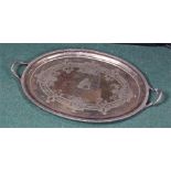 Large silver plated tray, makers mark underneath. 64 x48cm excluding handles.