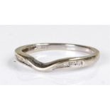 9 carat white gold diamond wedding band, the shaped band set with six diamonds to the shoulders