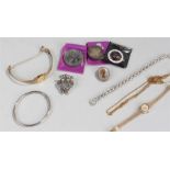 Mixed lot, to include coins, chains, watches and brooches and a silver bangle (qty)