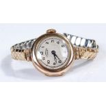 J.W. Benson gold wristwatch, the signed silvered dial with Arabic hours