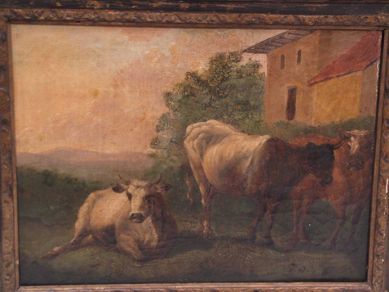 Italienischer Meister -wohl 17./18.Jh.- Kuhherde am toskanischen Gutshof,Öl auf Leinwand auf Holz